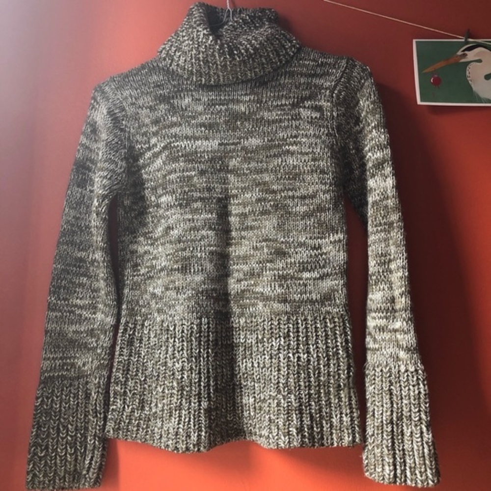 Blind Date Chunky Turtleneck Sweater Green White M